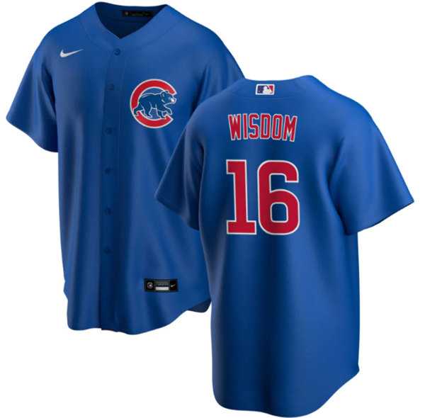 Men's Chicago Cubs #16 Patrick Wisdom Blue Cool Base Stitched Baseball Jersey Dzhi